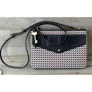 Fossil Devon Crossbody Purse Handbag Woven Print Tri-Color Houndstooth